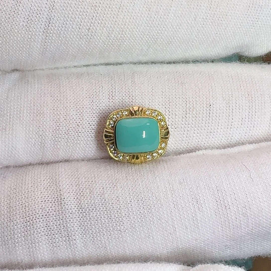 绿松石18K金镶嵌珠宝奇石精致背云儿