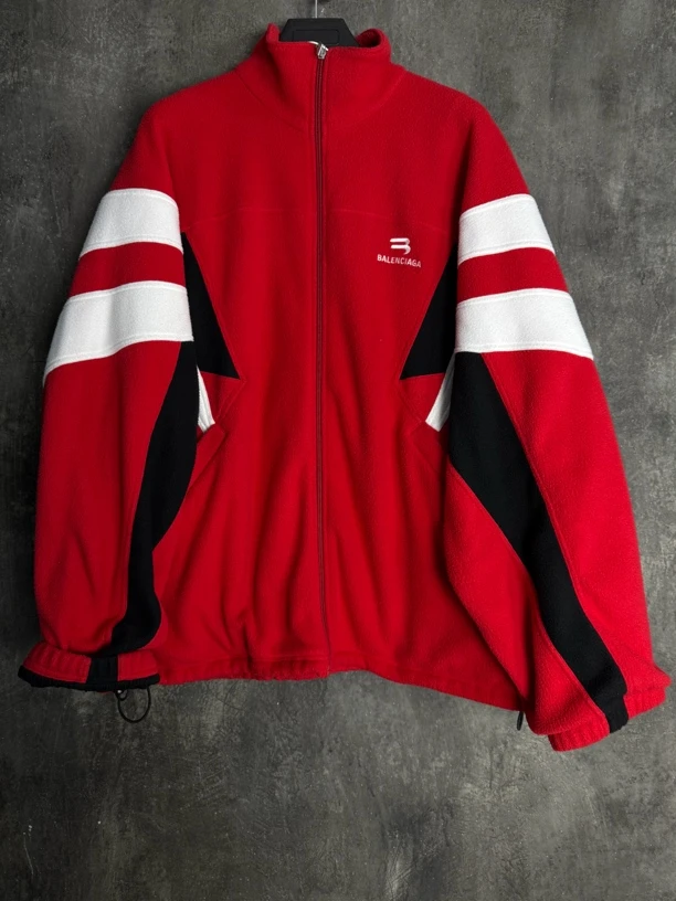 全新未使用 Balenciaga/巴黎世家 红白拼色摇粒绒夹克外套/00256