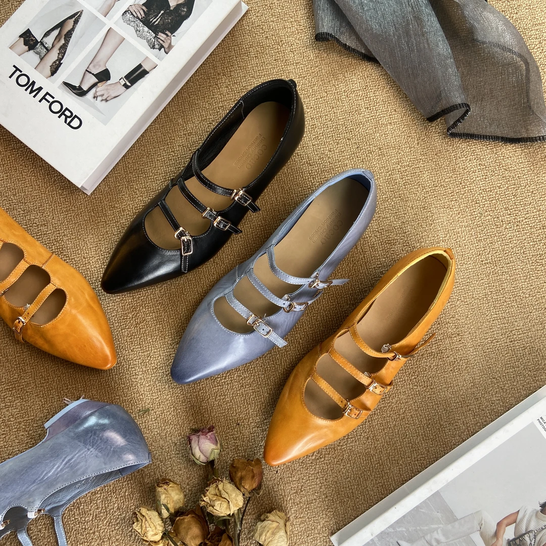 意大利进口水洗马皮单鞋高级感女士百搭宴会轻奢鞋子初春百搭女鞋