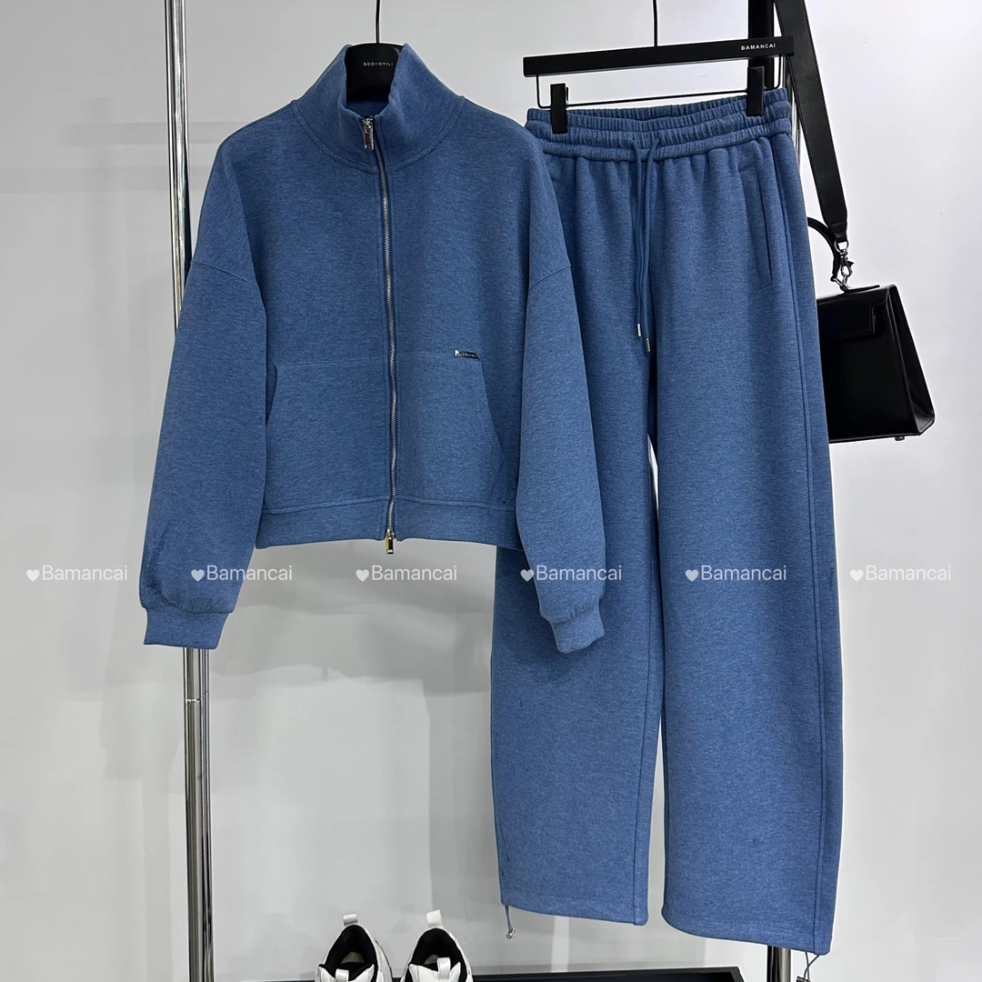 Bamancai-羊毛立领卫衣休闲裤慵懒气质秋冬两件套时尚套装Z0057
