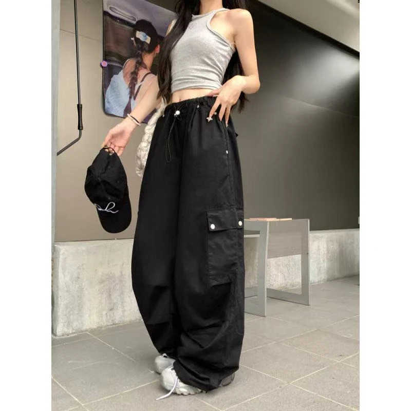 阔腿裤工装裤军旅风夏季休闲裤抽绳纯色透【C区】4000 三色