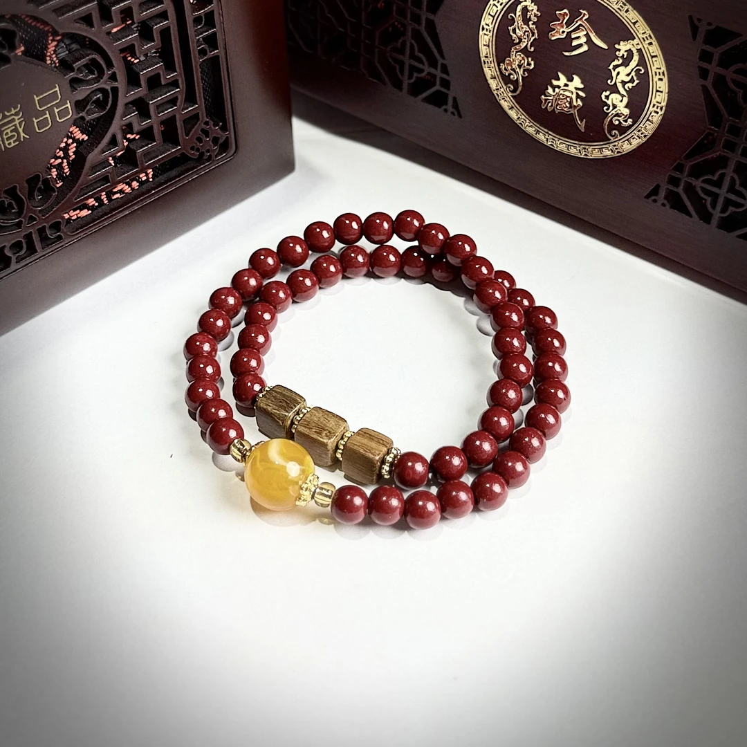 含辰砂工艺品S0110-朱砂精品手串双圈0.6带隔珠（无礼盒）
