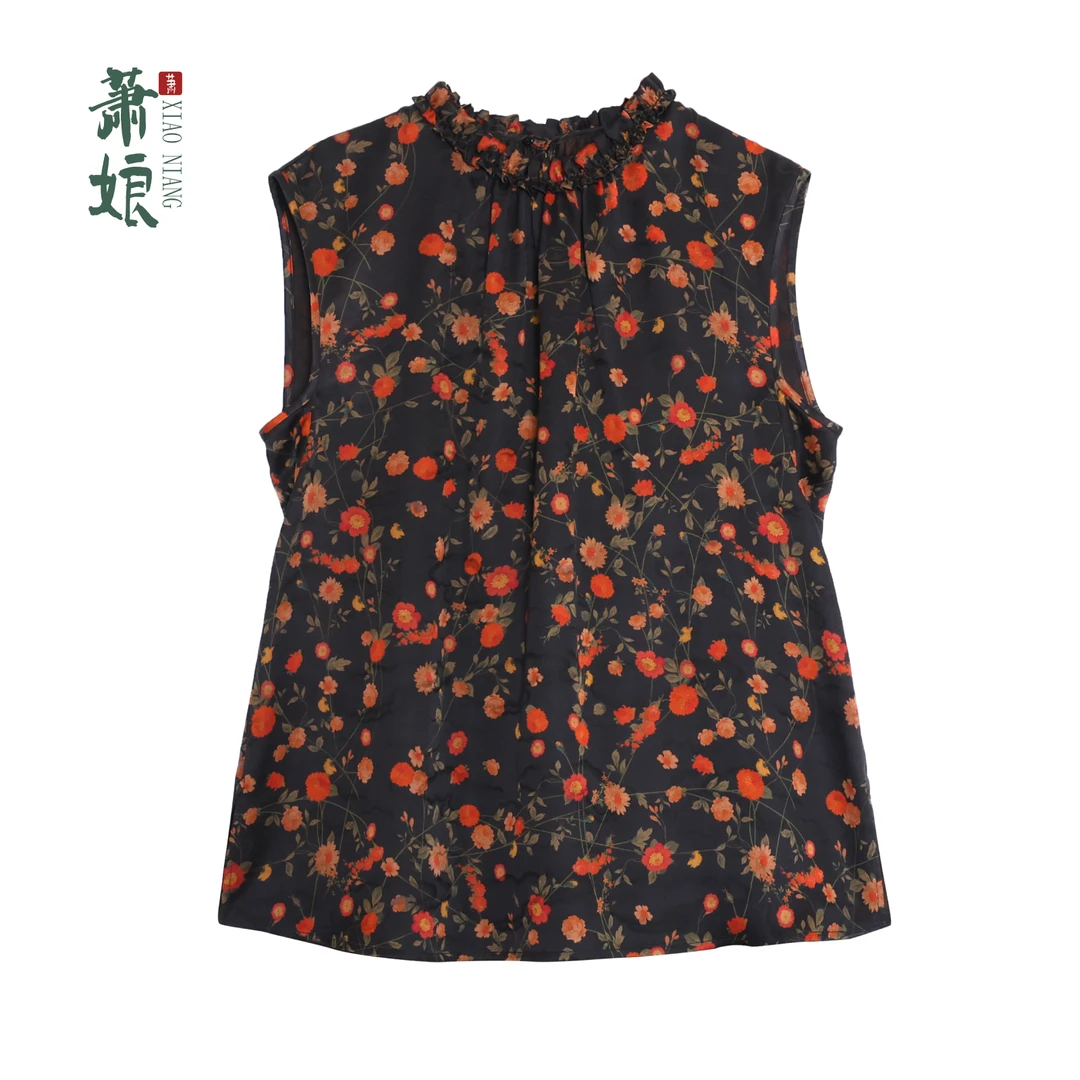 萧娘【花铃】提花缎香云纱女背心国风桑蚕丝春夏新中式女上衣2492