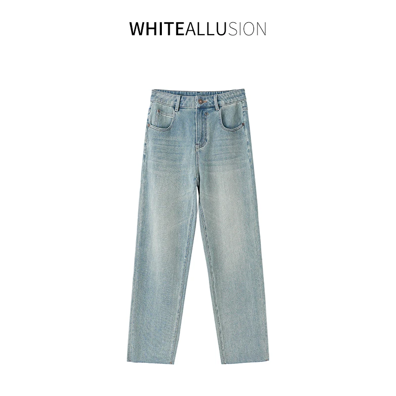 素典【T台牛仔裤】高弹棉料九分烟管裤复古水洗毛边直筒牛仔裤4067