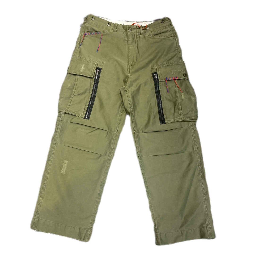 25ss拉夫红蓝线红手破坏宽松直筒工装裤-断码清仓