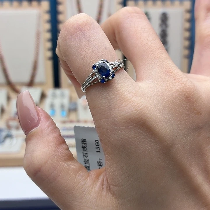 戒指蓝宝石银S925镶嵌