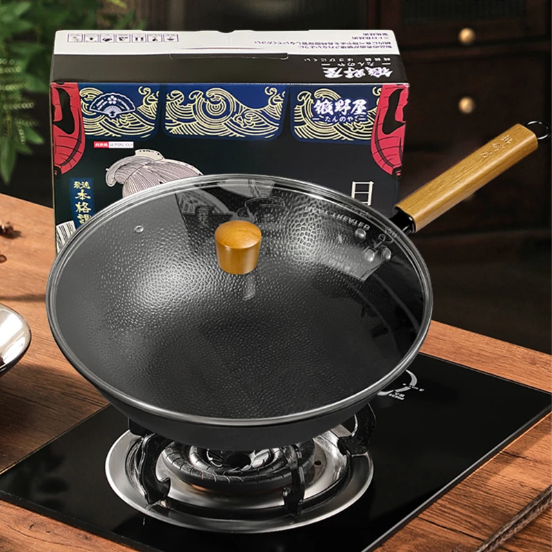 たんのや极铁手工锤纹日本锻野屋大师作 极铁99.9%不粘无涂层极铁炒锅