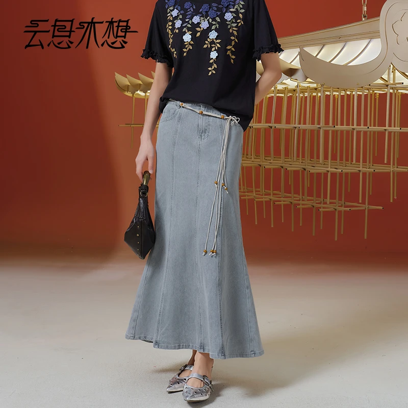 Ysimo-X云思木想 人鱼公主 优雅百搭后腰橡筋牛仔鱼尾半身裙13218