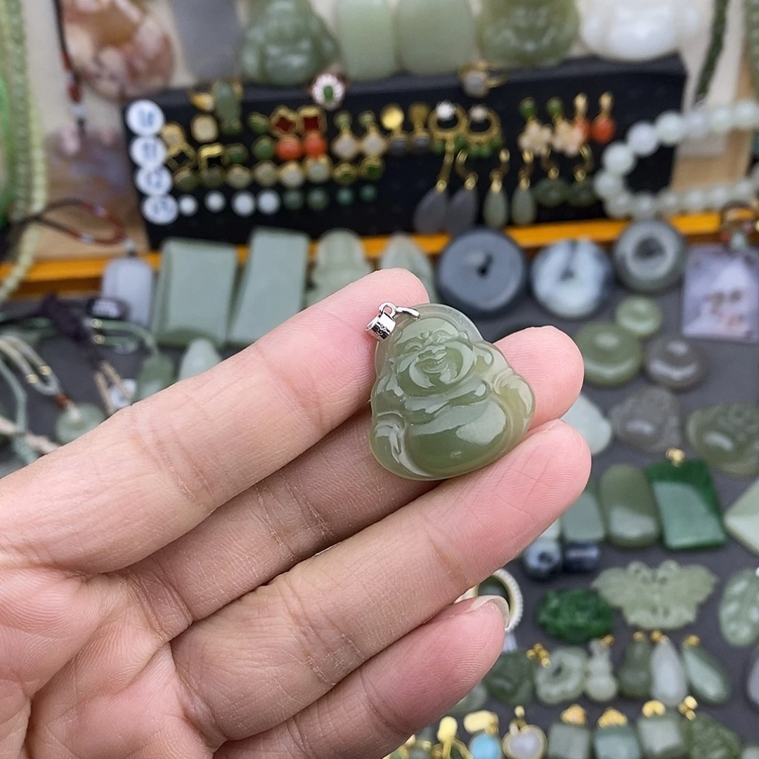 和田玉银S925镶嵌吊坠(不含链)