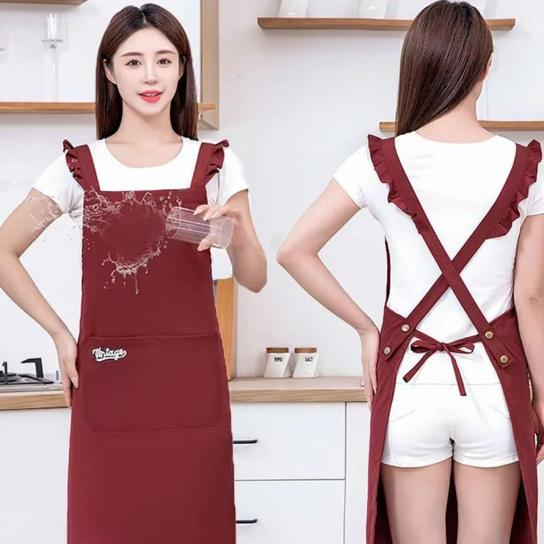 防泼水防油花边围裙家用厨房围腰上班餐饮工作服时尚做饭防污