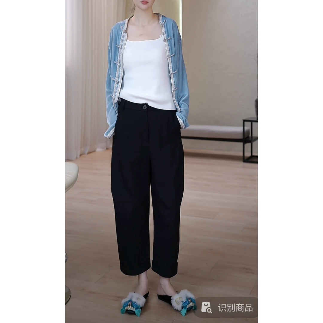 PM王囡囡 黑色后松紧腰山本裤 ND1A0266