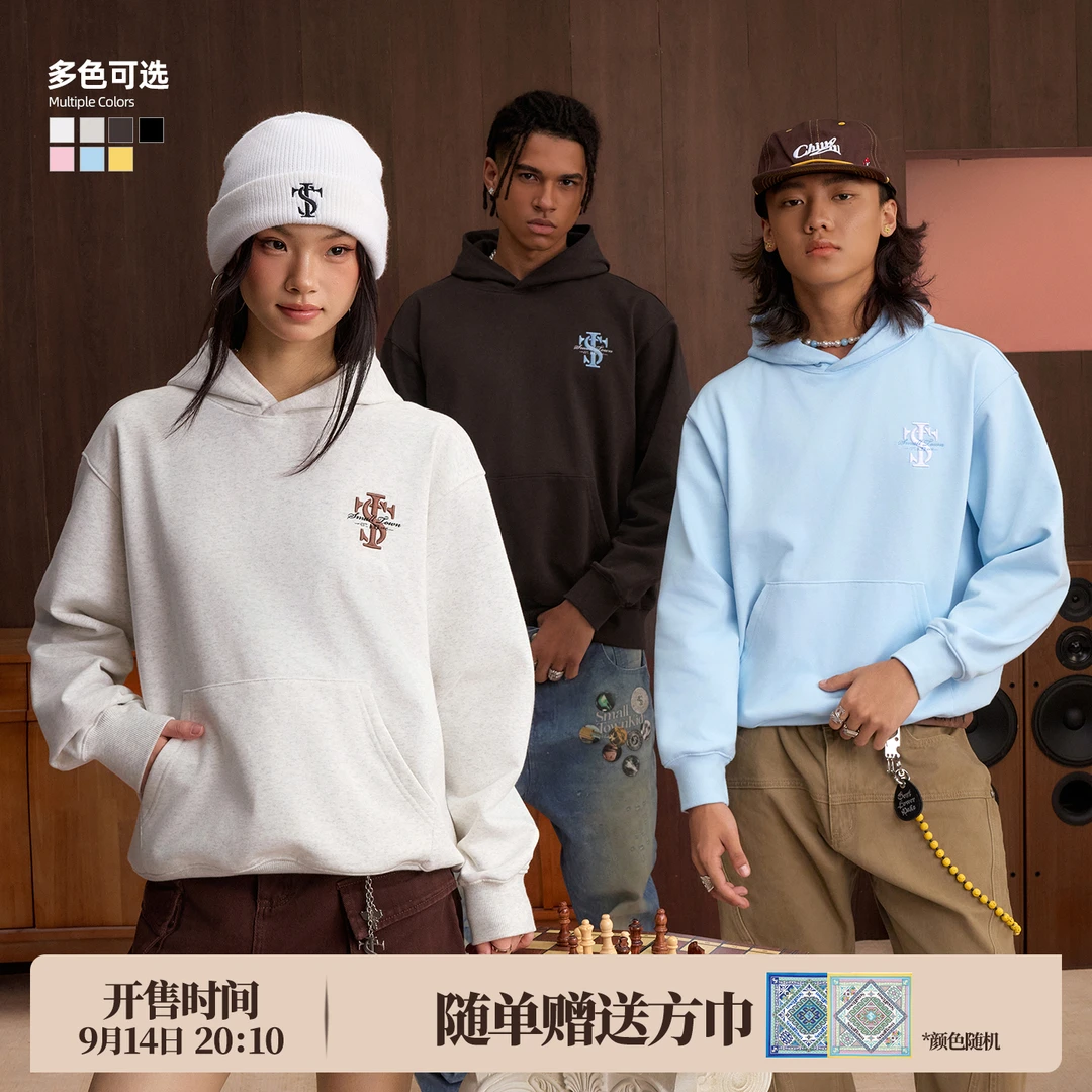 STK SmallTownKid 小标基础连帽卫衣刺绣logo宽松男女帽衫外套潮