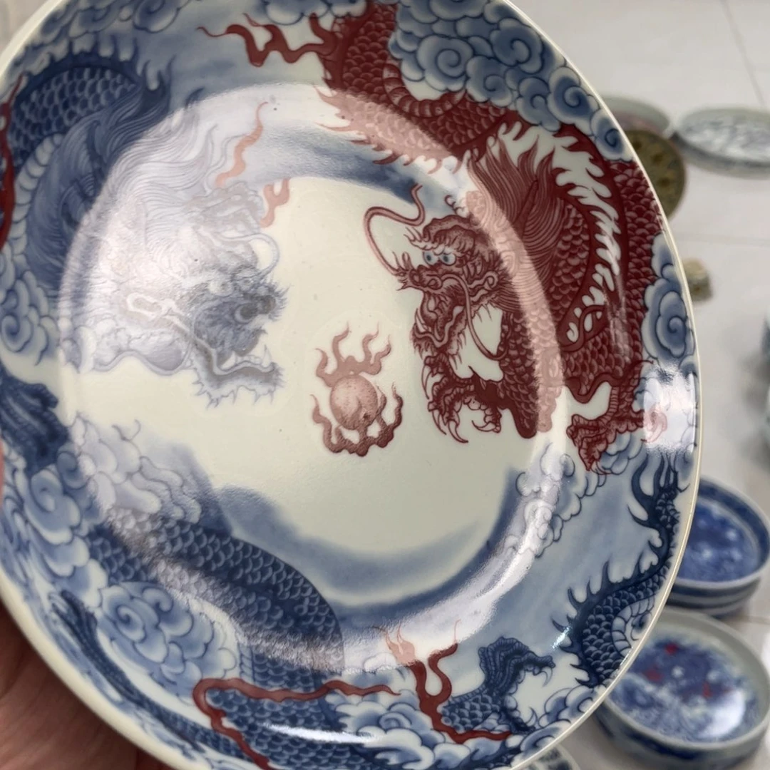 瓷片景德镇双龙戏珠大壶承新款