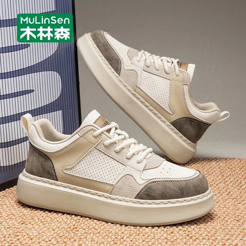 木林森男士小白鞋2025新款秋季透气板鞋男款厚底增高运动休闲潮鞋