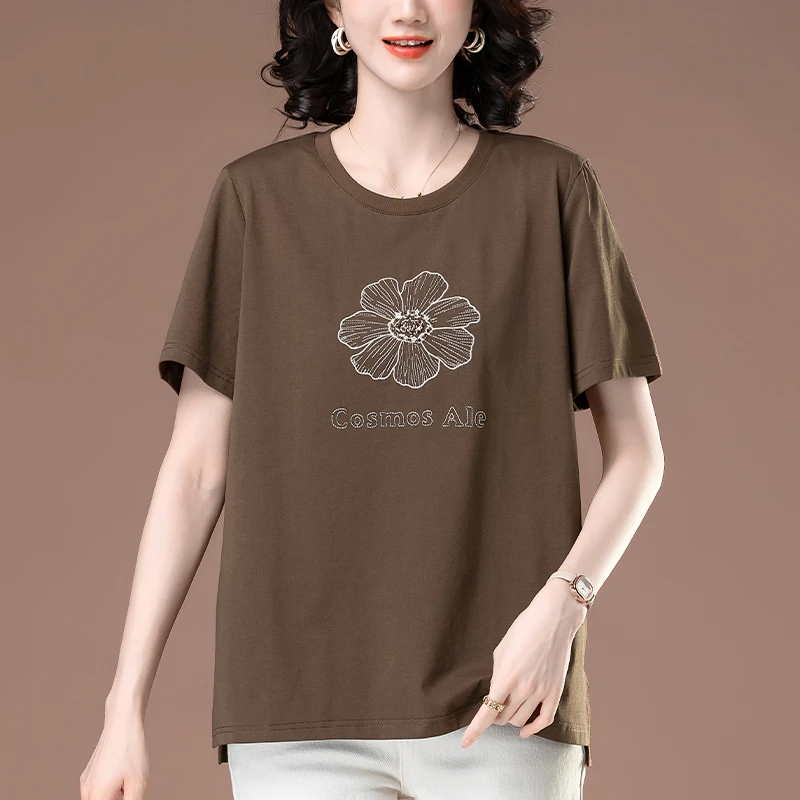 短袖t恤女夏季新款胖mm加大码女装宽松显瘦遮肚半袖百搭正肩上衣