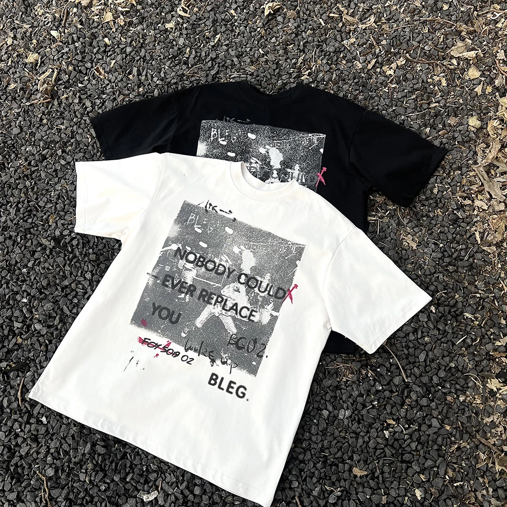 美式潮牌个性印花短袖T恤男夏季2025新款宽松250g索罗纳街头半袖