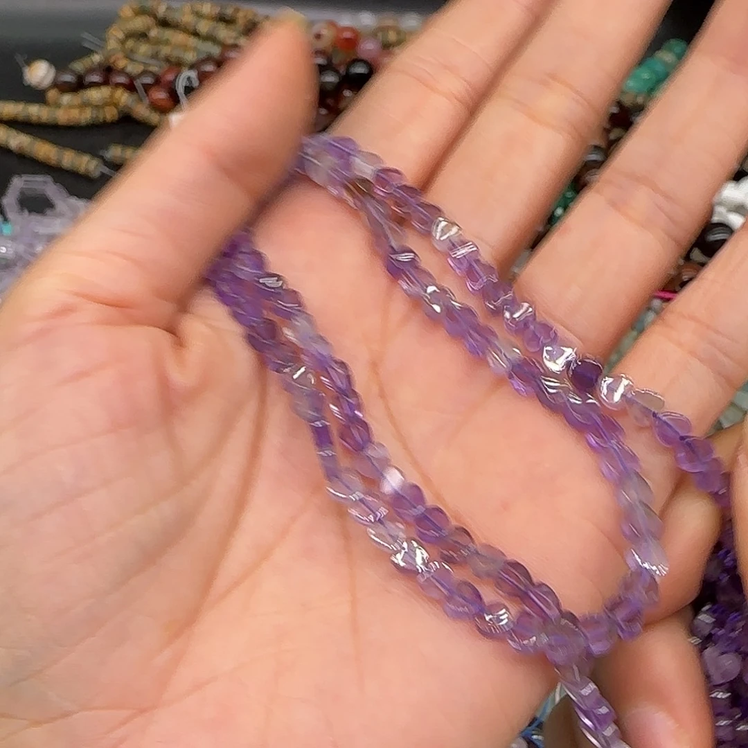 玛瑙/玉髓合金珠宝半成品紫水晶爱心4mm一条