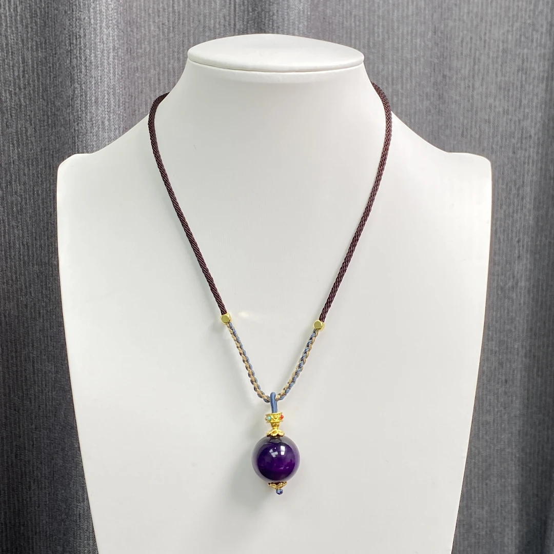 尺寸约20mm天然玛瑙玉石紫俱来单珠吊坠