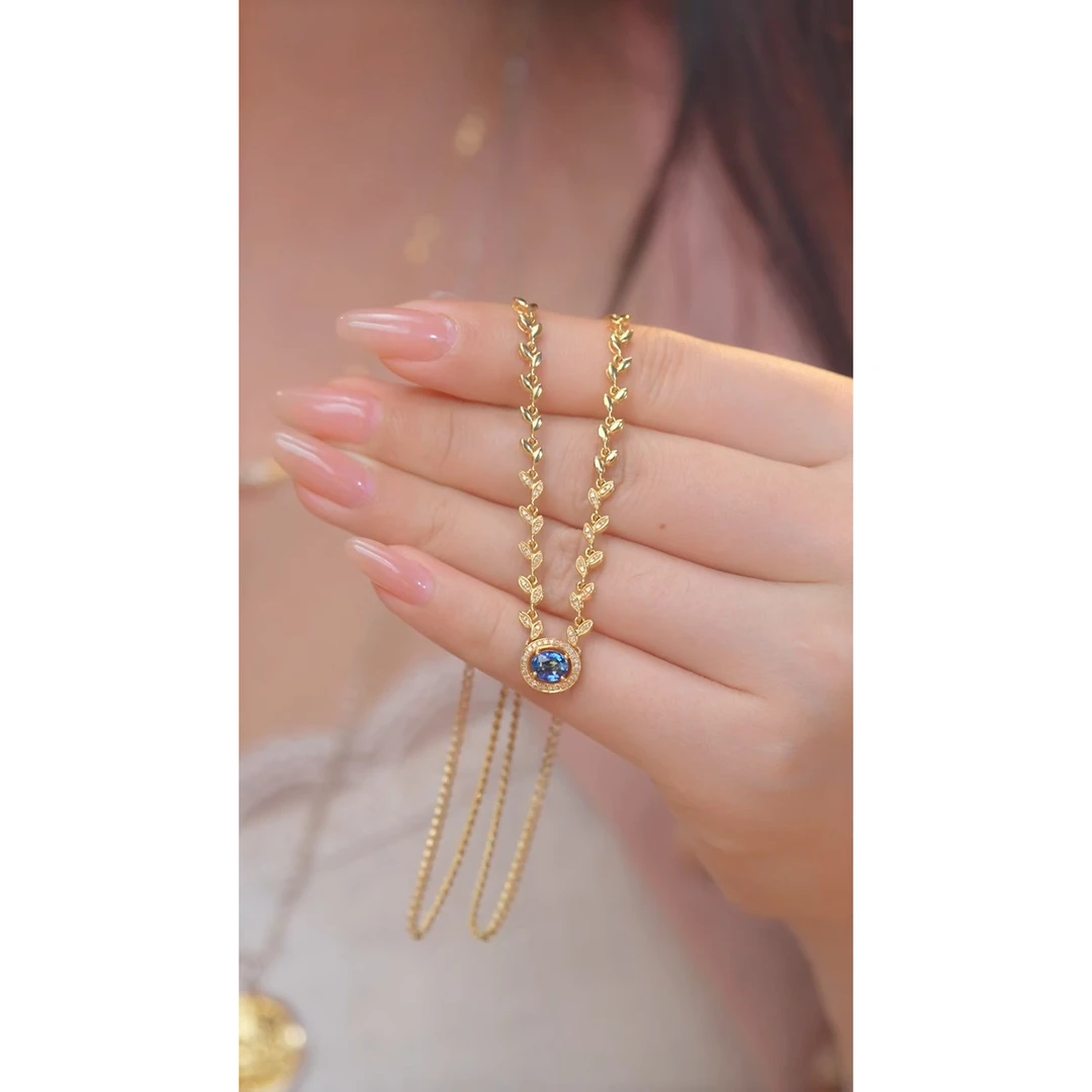 蓝宝石项链18K金镶嵌（0.73ct）@@U7396