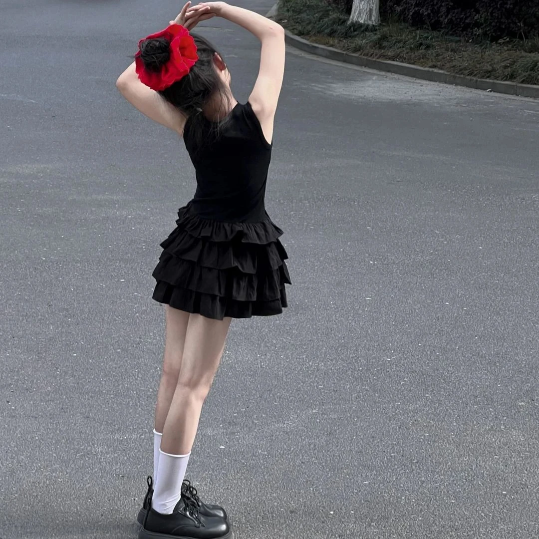 2025新款女童连衣裙夏季洋气气质蓬蓬裙儿童短裙背心裙女孩蛋糕裙