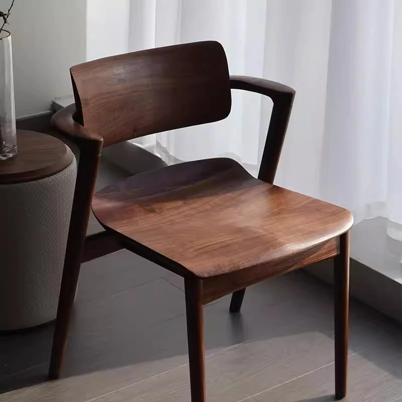北美黑胡桃木川上椅现代简约扶手靠背椅北欧餐椅全实木家用休闲椅