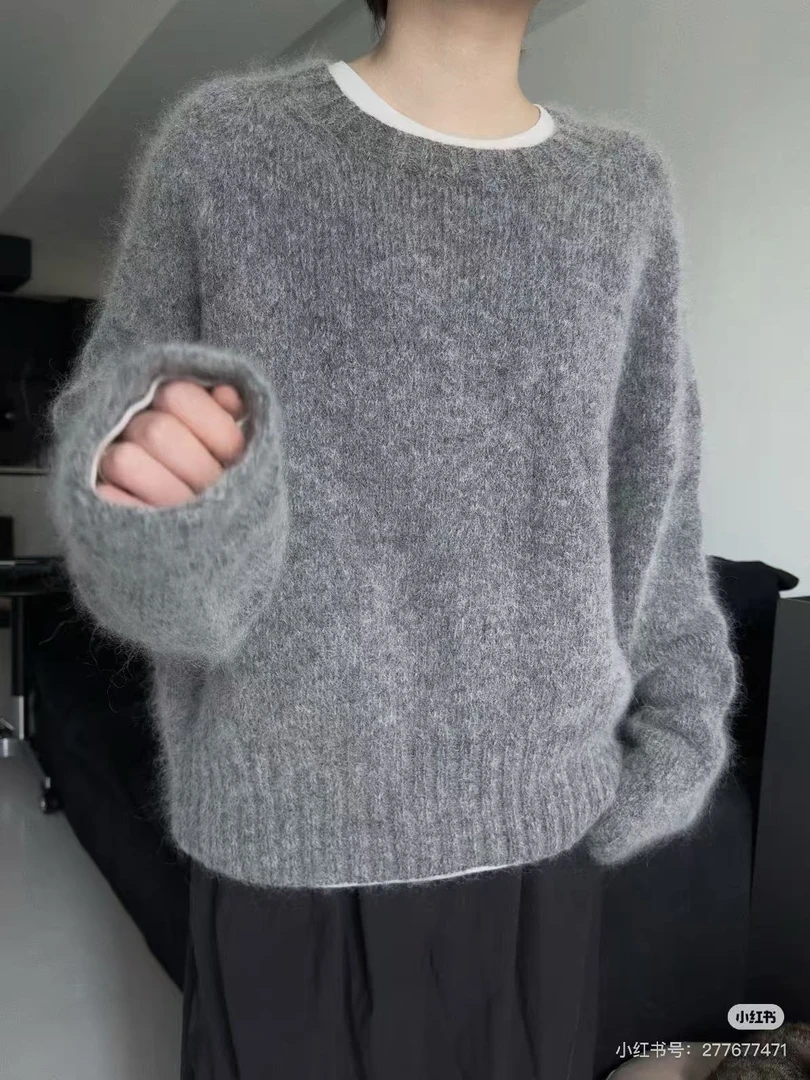 2025冬季新款圆领100纯羊毛衫女欧货高端慵懒宽松加厚打底毛衣