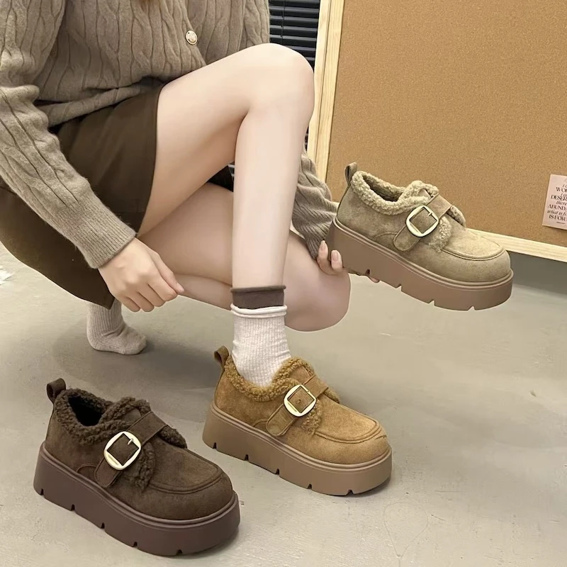 棉鞋女鞋牛皮勃肯鞋女冬季加绒保暖搭子厚底一脚蹬毛毛鞋M88