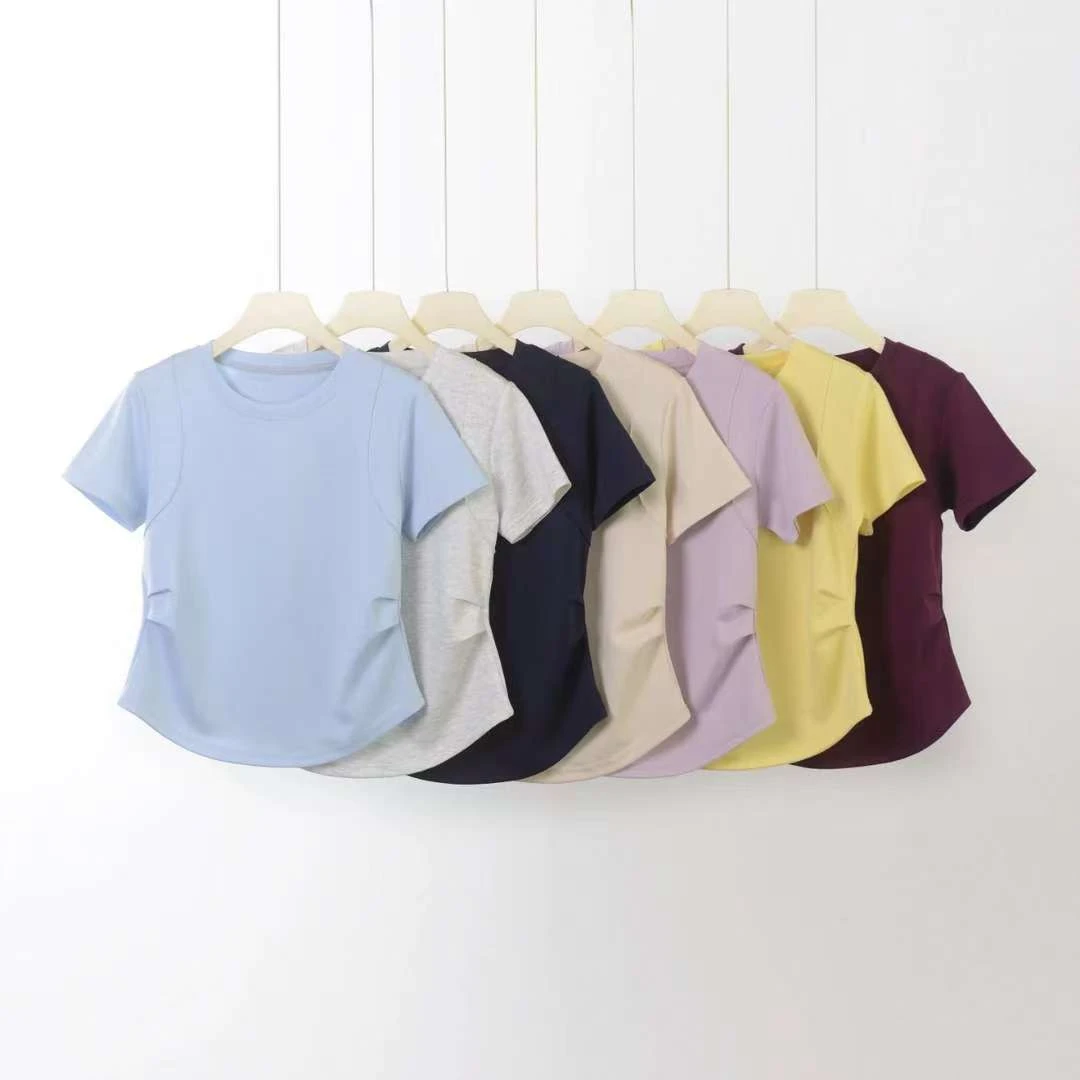 【休闲百搭】夏季时尚极简显瘦修身小蛮腰七色正肩短袖T恤短款