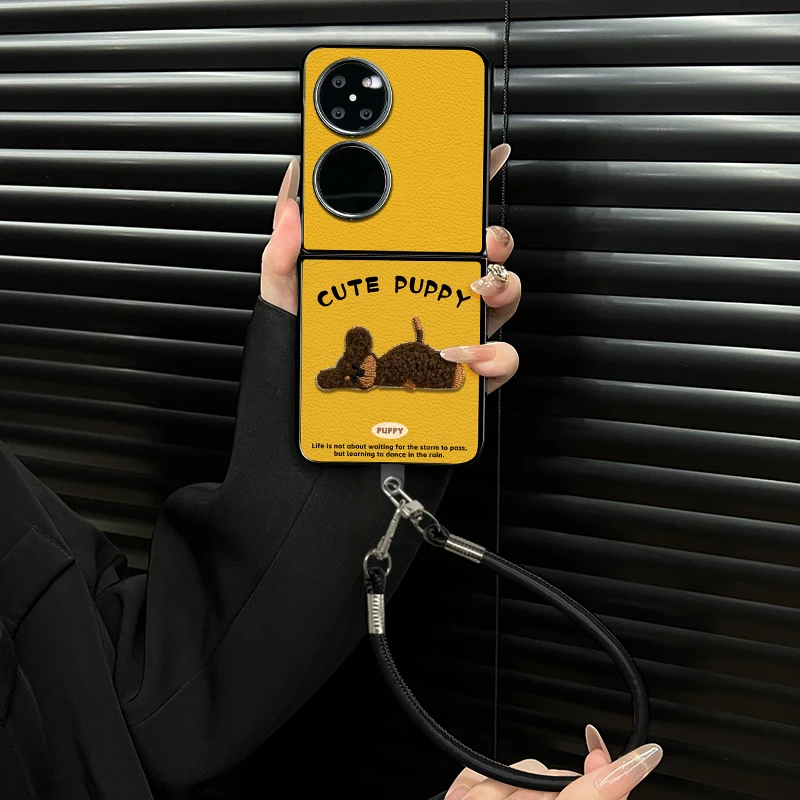 适用华为pocket2手机壳休闲小狗小羊皮折叠壳全包保护套