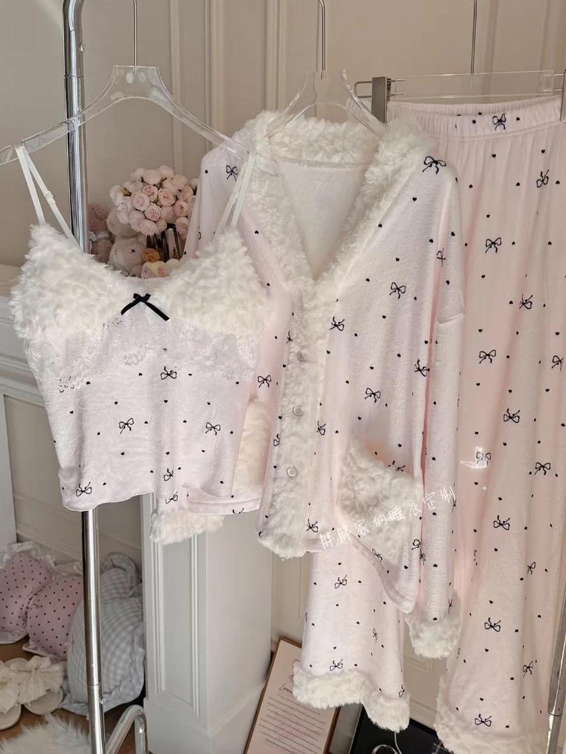 【小甜心】海岛双面宝宝绒纯欲风显白冬保暖家居服秋冬三件套套装