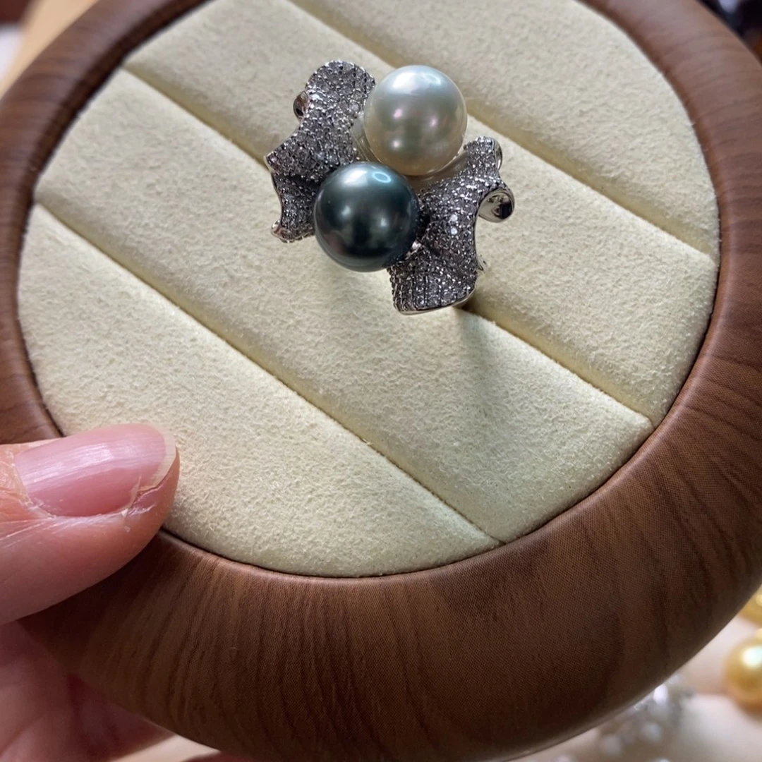 海水珍珠戒圈银S925镶嵌