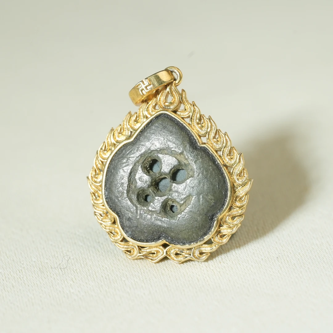 明早期镶嵌火焰摩尼宝镂空挂饰（银鎏金）【古珠精选】AABS250105051