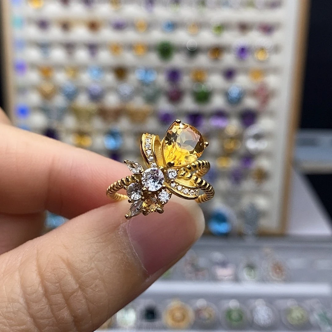 银S925镶嵌戒指黄晶永****❤不含证书