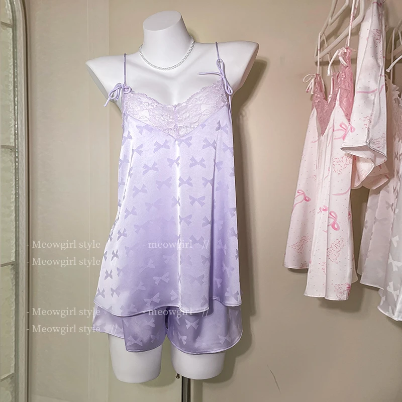 今夕何夕性感睡衣女2025夏天新款纯欲风冰丝吊带短裤家居服套装薄