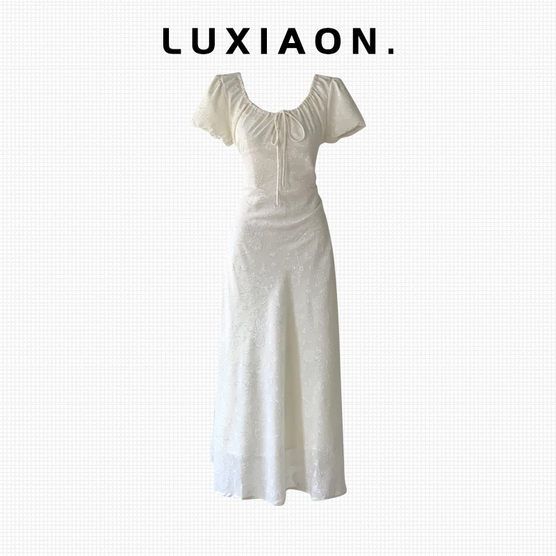 法式初恋甜美泡泡袖连衣裙子女夏季2025新款旅游海边度假气质长裙