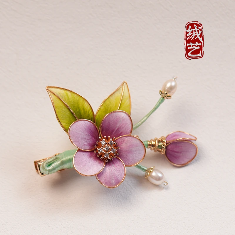 绒艺『知意』非遗绒花发夹精致小边夹侧边刘海鸭嘴夹古风发饰头饰