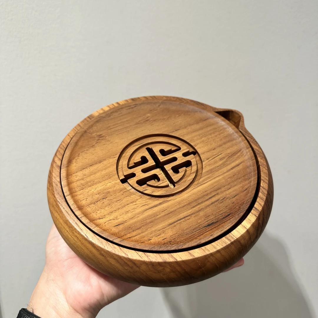 缅甸柚木小型新中式实木圆茶盘茶托（190*45）