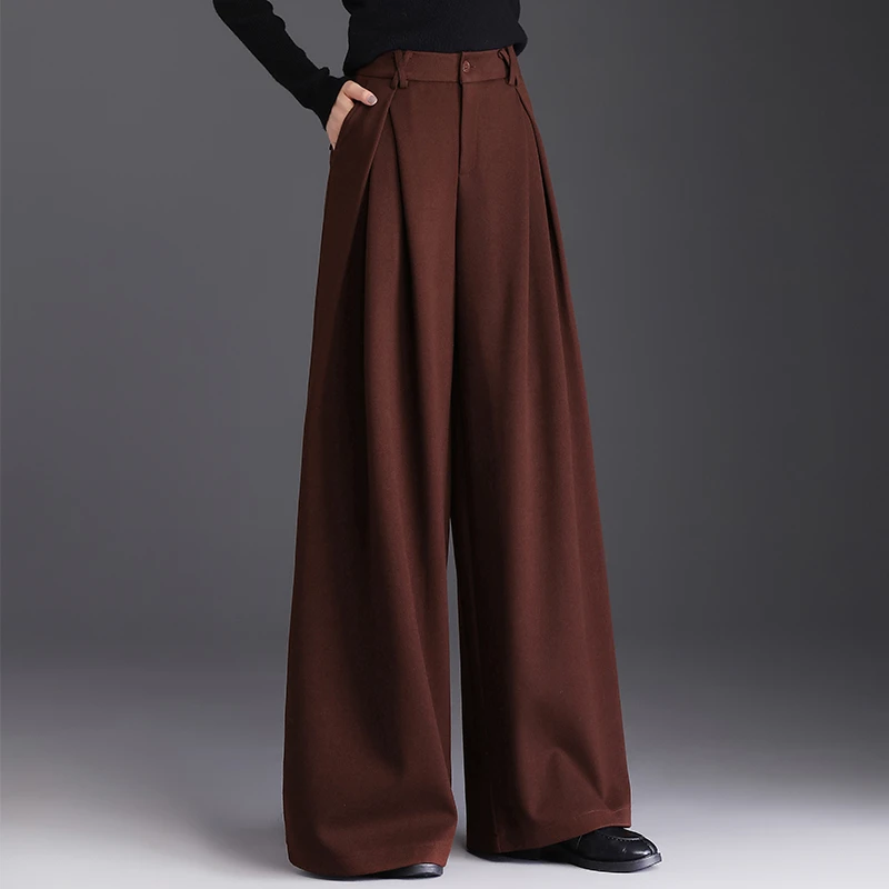 复古垂感休闲裤直筒裤百搭长裤高腰时尚秋冬显瘦毛呢拖地裤宽松