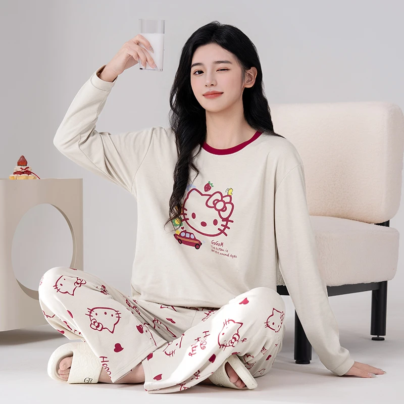 睡衣女春秋款棉质长袖爆款秋季新款海岛棉女生大码宽松家居服套装
