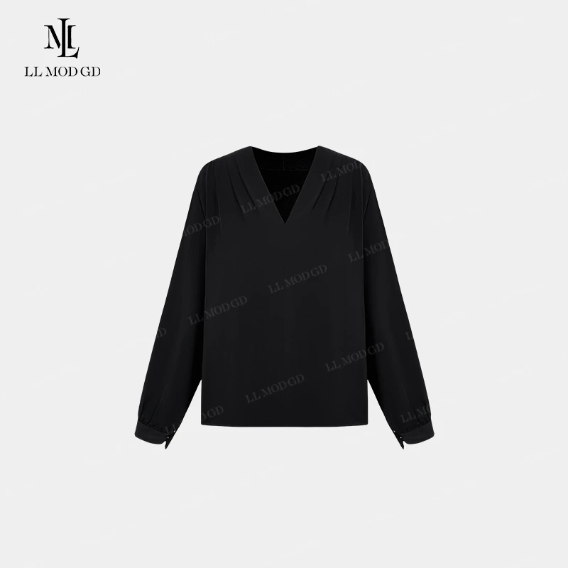 缪斯 清爽V领衬衫高级感御姐缎面衬衫女通勤职业OL衬衣XR-260512