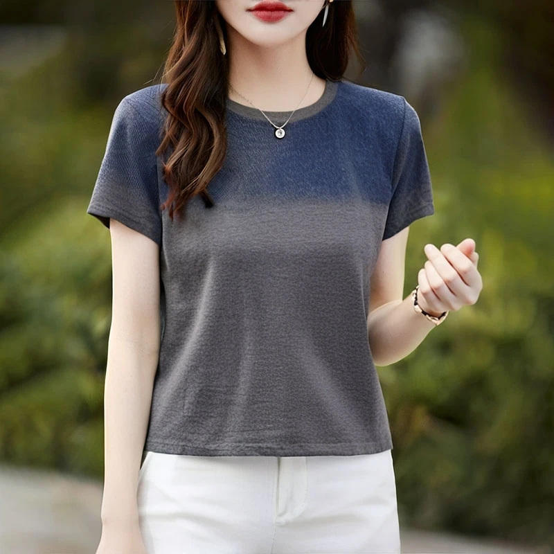 欧货洋气正肩短袖女夏季拼色时尚纯棉t恤女装2025新款宽松上衣潮