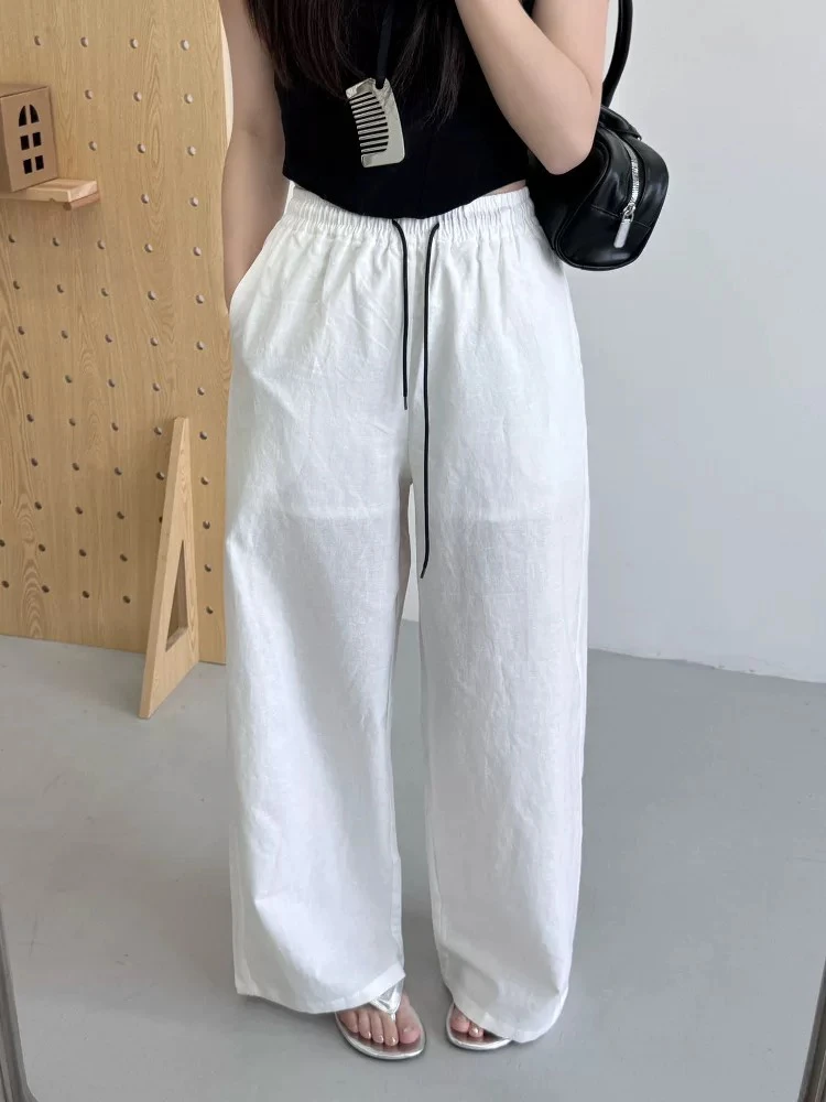 炸款～意法亚麻松紧腰直筒裤1952