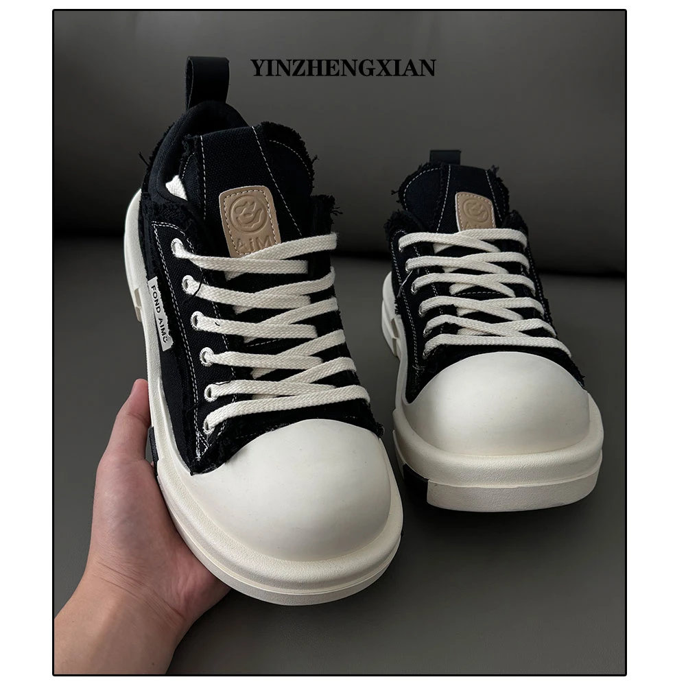 尹政贤 米奇翘头厚底4cm增高板鞋男低帮男鞋休闲鞋潮流帆布女板鞋