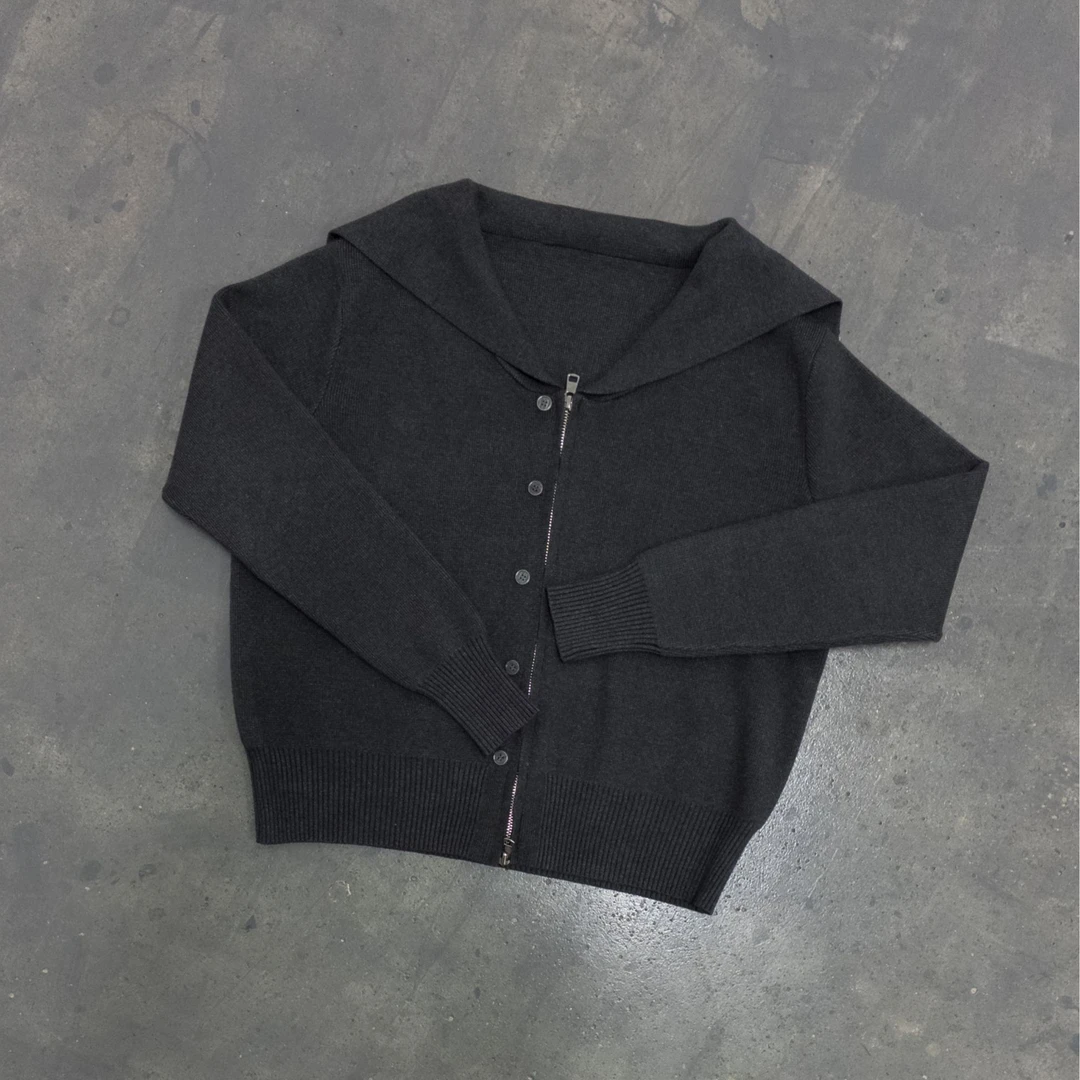 【针织系列】高级深灰 毛衫 设计感双拉链排扣 遮肉针织开衫