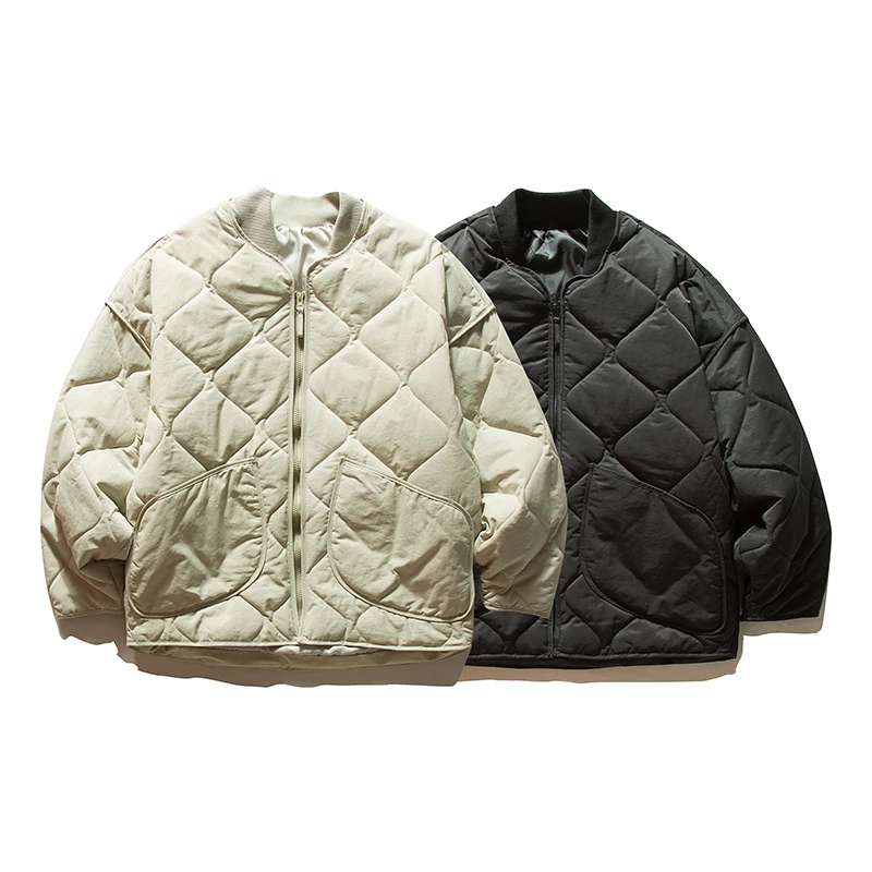 9008日系复古葫芦纹菱格棉服宽松休闲棒球领外套