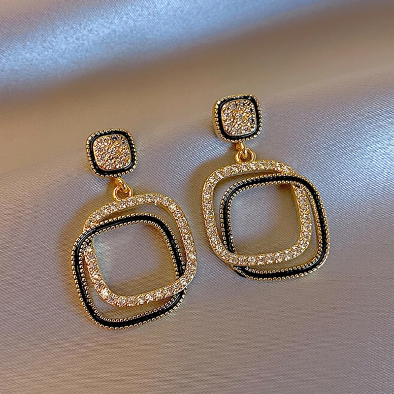 钛钢仿水晶耳饰 法式高级感耳环时尚微镶百搭耳饰设计感耳钉