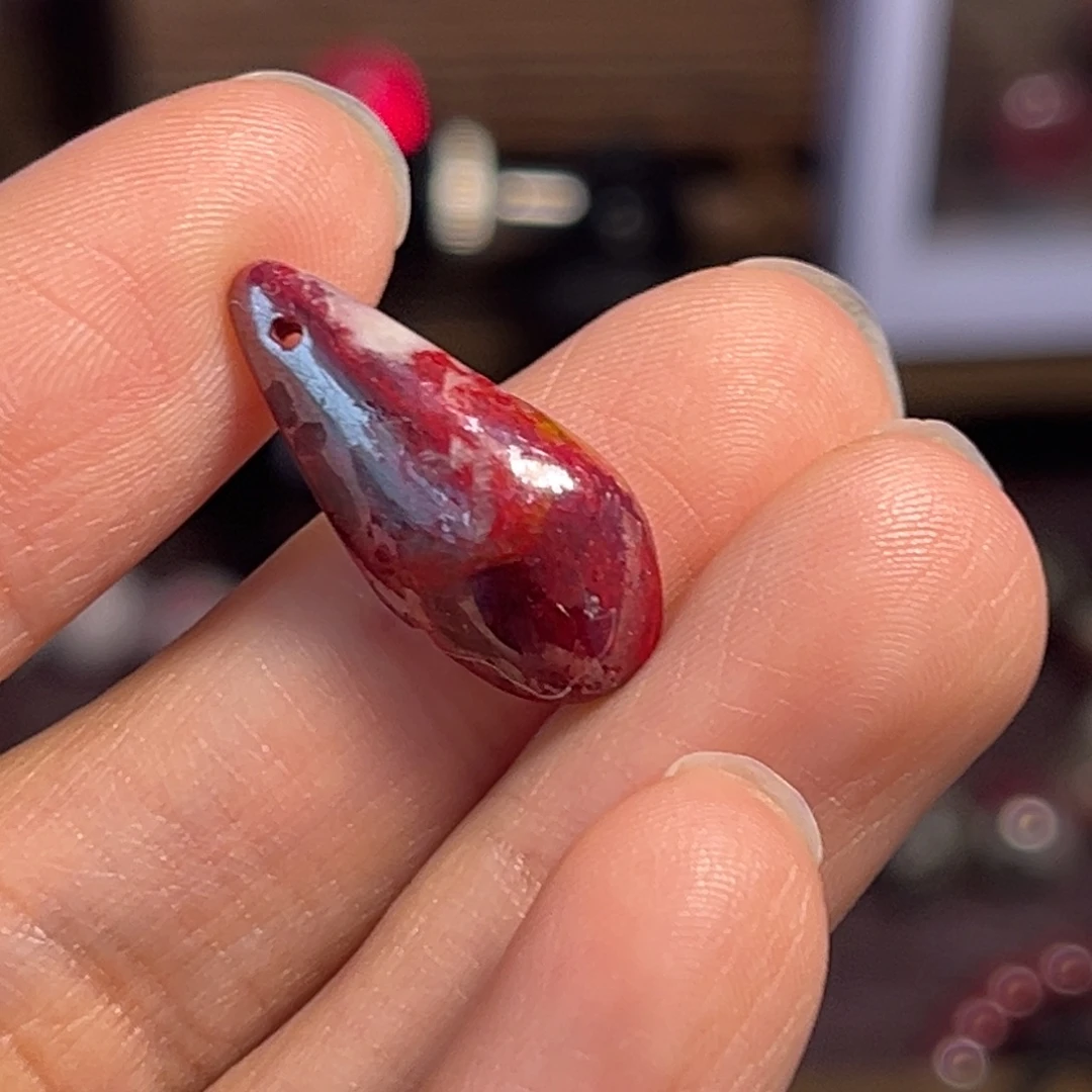 天然辰砂纯红水滴3g