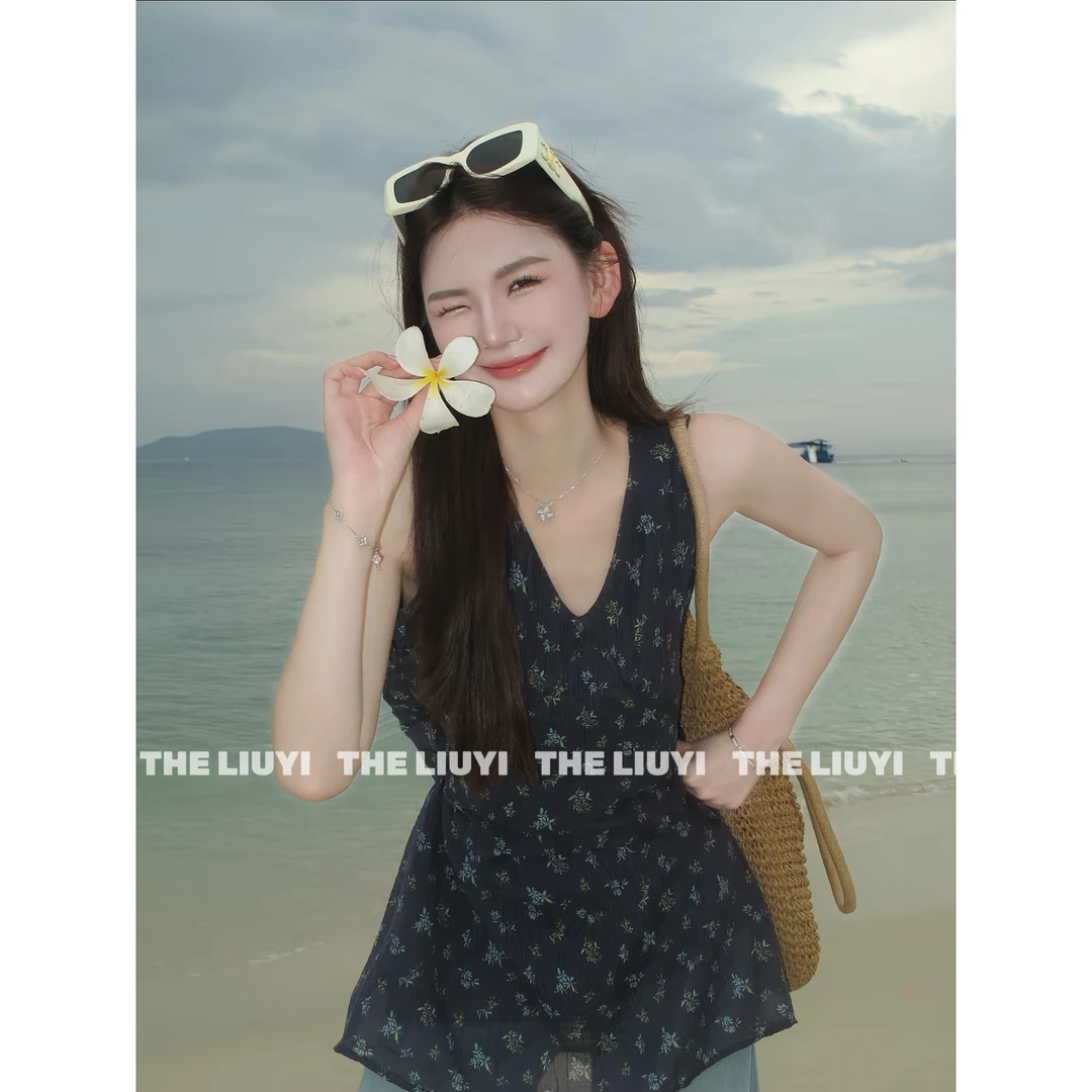 【LIUYI】度假风碎花无袖背心裙上衣57113