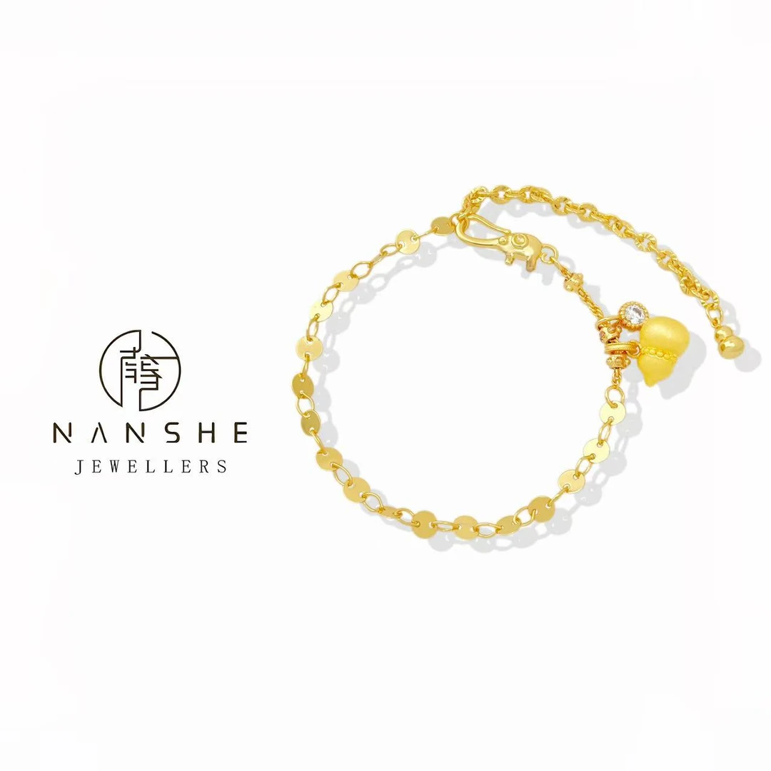 NANSHE/南奢 镀K金新中式轻奢复古拉丝葫芦手链L1084 FF