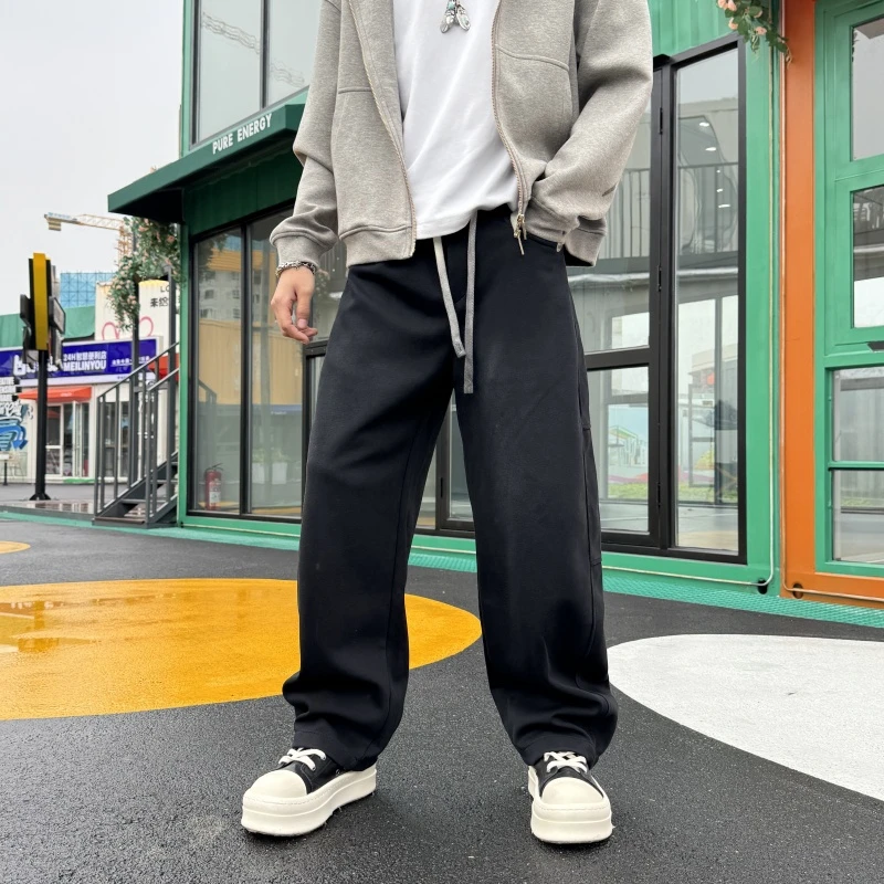 2025百搭复古阔腿裤直筒潮流休闲裤宽松初秋穿搭美式复古男士直筒